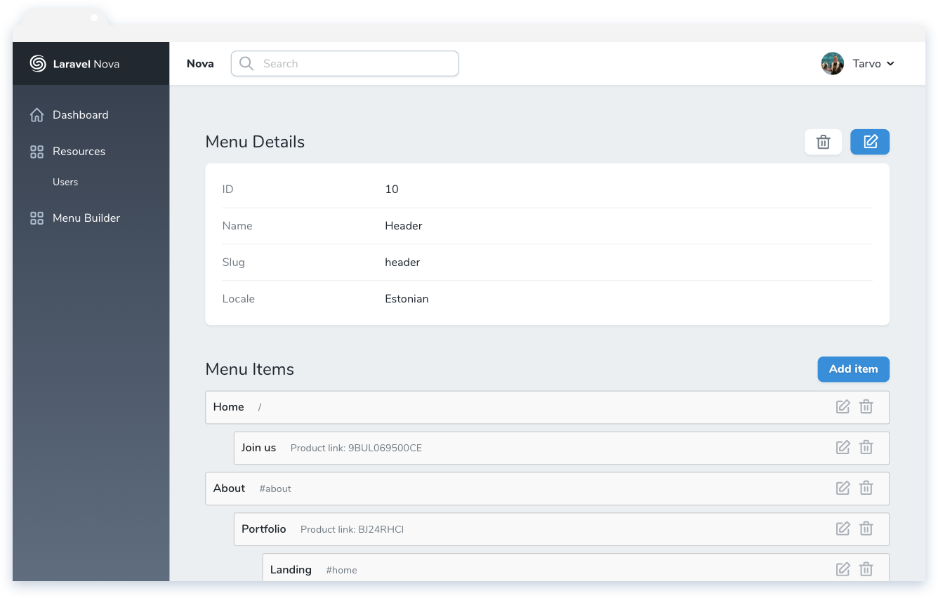 Menu Builder - Nova Packages